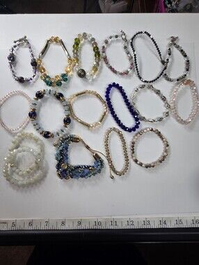 16 Assorted Women's Beaded Stretch Bracelets  Mixed Colors rondelle faceted AB